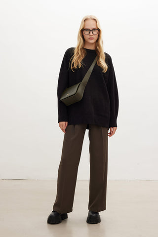 Square Faux Leather Bag With Wide Pockets Khaki