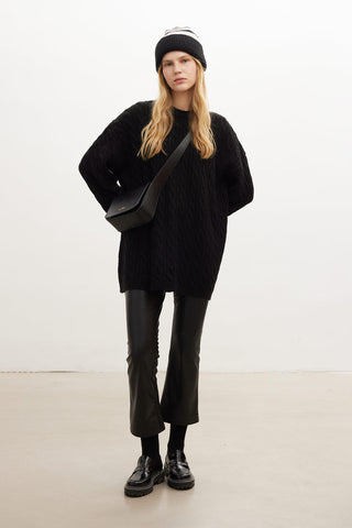 Square Faux Leather Bag With Wide Pockets Black