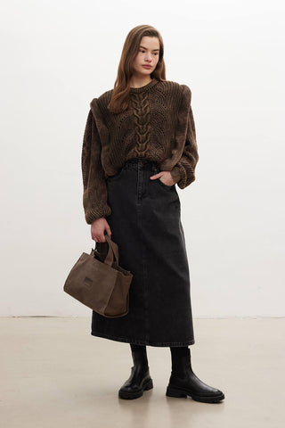 Faded Effect Small Canvas Bag Brown