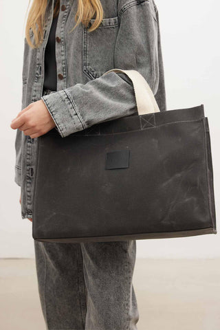 Faded Effect Large Canvas Bag Black