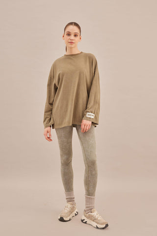 Faded Effect Oversize Sweatshirt Khaki