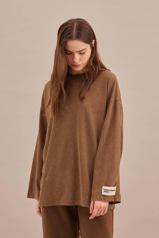 Faded Effect Oversize Sweatshirt Brown