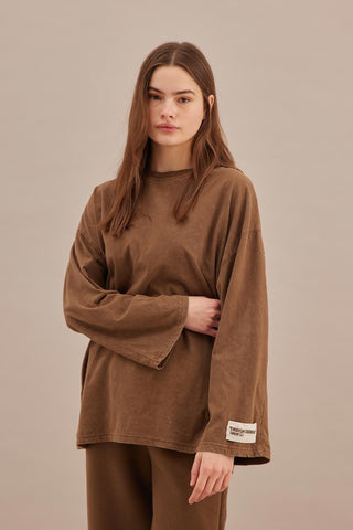 Faded Effect Oversize Sweatshirt Brown