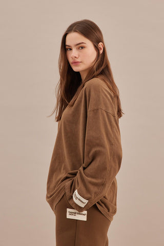 Faded Effect Oversize Sweatshirt Brown