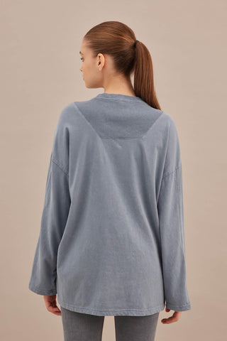 Faded Effect Oversize Sweatshirt Blue