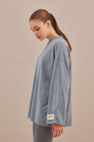 Faded Effect Oversize Sweatshirt Blue