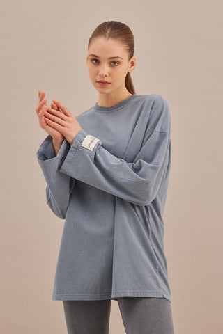 Faded Effect Oversize Sweatshirt Blue