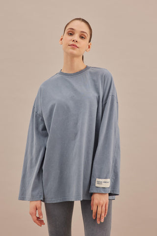 Faded Effect Oversize Sweatshirt Blue