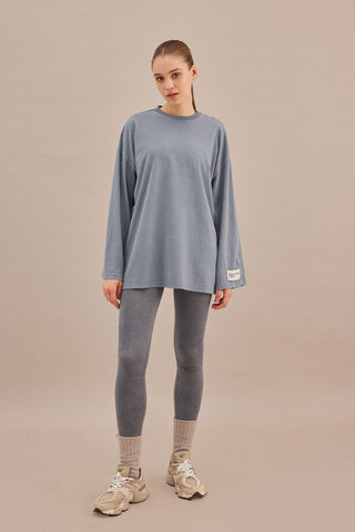 Faded Effect Oversize Sweatshirt Blue
