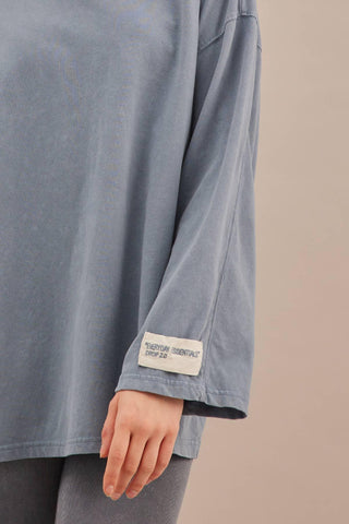 Faded Effect Oversize Sweatshirt Blue