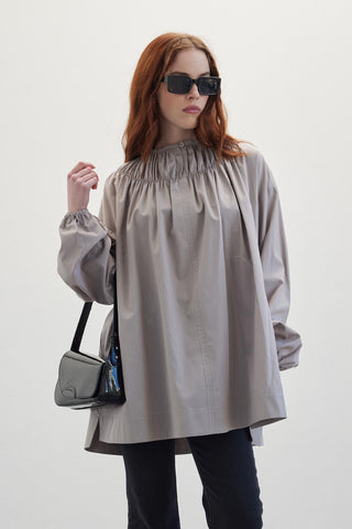 Shirred Collar Tunic Grey