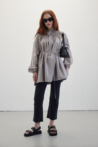 Shirred Collar Tunic Grey