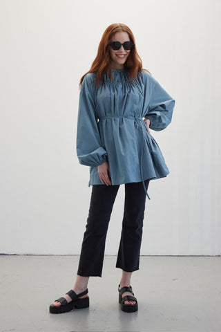 Shirred Collar Tunic Blue