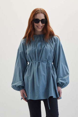 Shirred Collar Tunic Blue