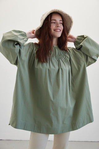 Shirred Collar Tunic Green