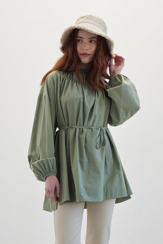 Shirred Collar Tunic Green