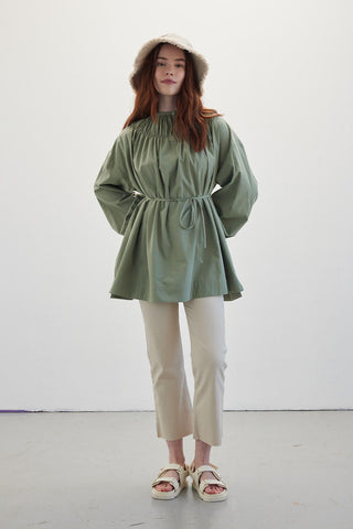 Shirred Collar Tunic Green