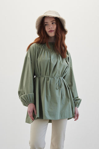 Shirred Collar Tunic Green