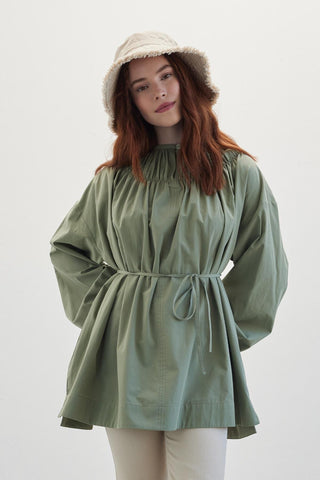 Shirred Collar Tunic Green