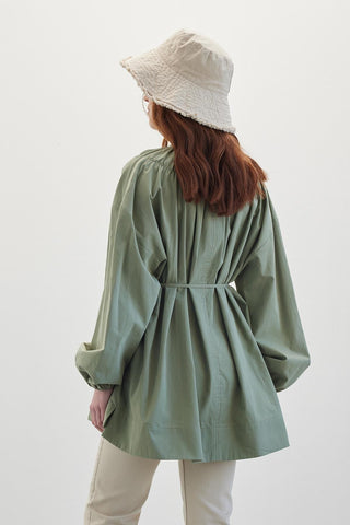 Shirred Collar Tunic Green