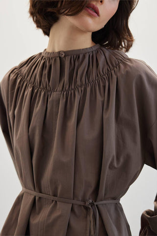 Shirred Collar Tunic Brown