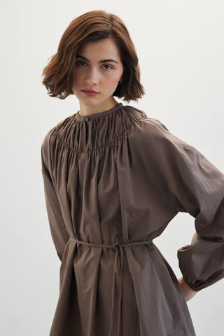 Shirred Collar Tunic Brown