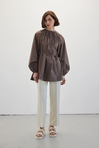 Shirred Collar Tunic Brown