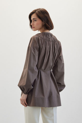 Shirred Collar Tunic Brown