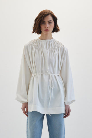 Shirred Collar Tunic Ecru