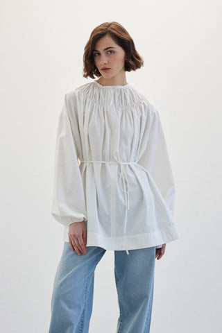 Shirred Collar Tunic Ecru