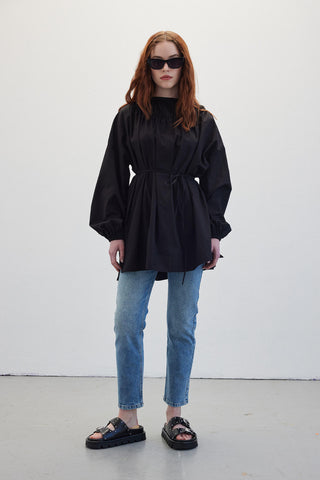 Shirred Collar Tunic Black