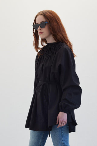 Shirred Collar Tunic Black