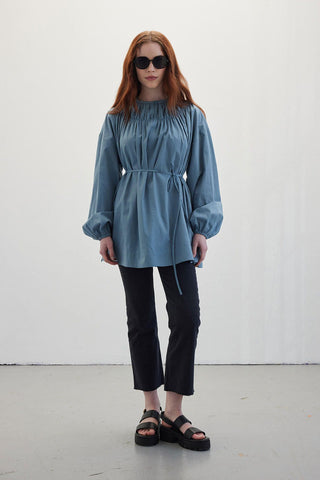 Shirred Collar Tunic Blue