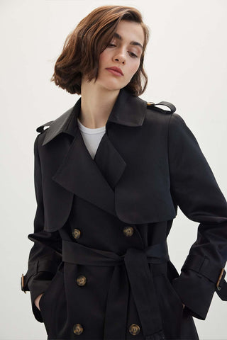 Double-Breasted Classic Trench Coat Black