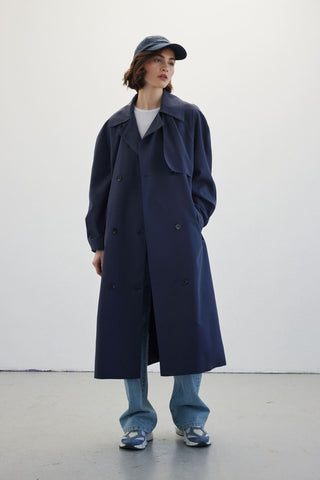 Double-Breasted Trench Coat Navy Blue