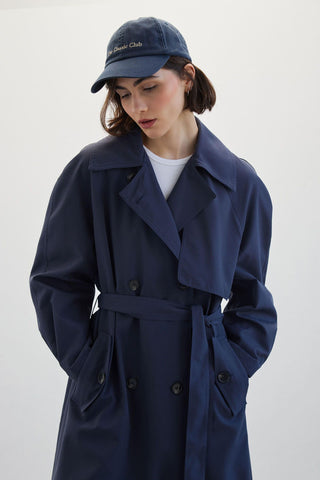 Double-Breasted Trench Coat Navy Blue