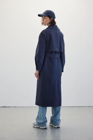 Double-Breasted Trench Coat Navy Blue