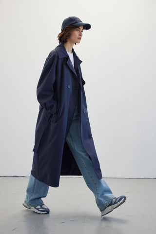 Double-Breasted Trench Coat Navy Blue