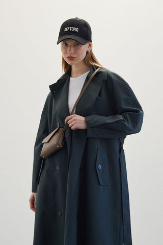 Double-Breasted Trench Coat Dark Green