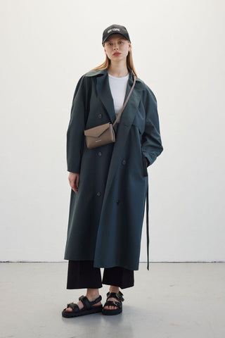 Double-Breasted Trench Coat Dark Green