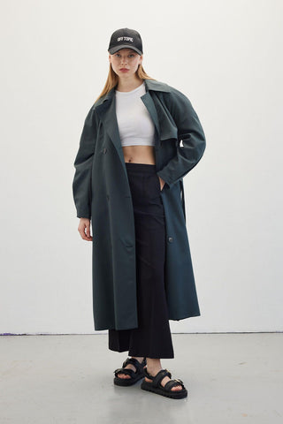 Double-Breasted Trench Coat Dark Green