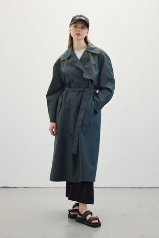 Double-Breasted Trench Coat Dark Green