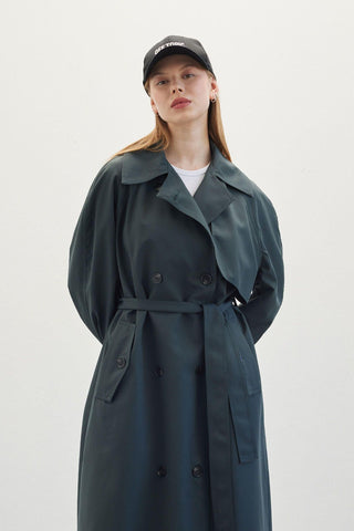 Double-Breasted Trench Coat Dark Green