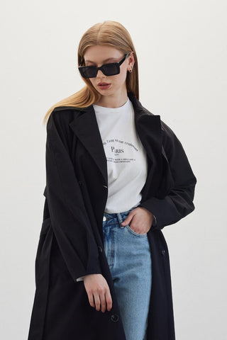 Double-Breasted Trench Coat Black