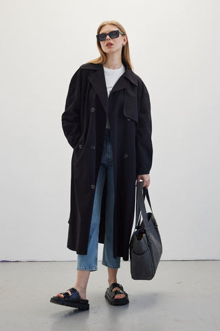 Double-Breasted Trench Coat Black