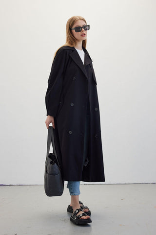 Double-Breasted Trench Coat Black