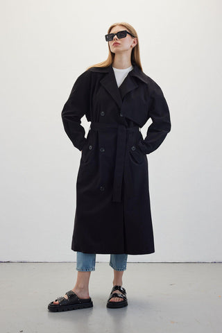 Double-Breasted Trench Coat Black