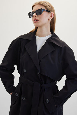 Double-Breasted Trench Coat Black