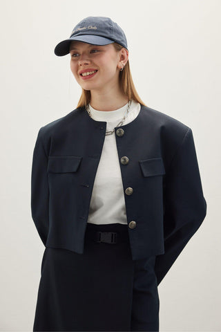 Short Jacket With Metal Buttons Navy Blue