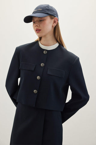 Short Jacket With Metal Buttons Navy Blue